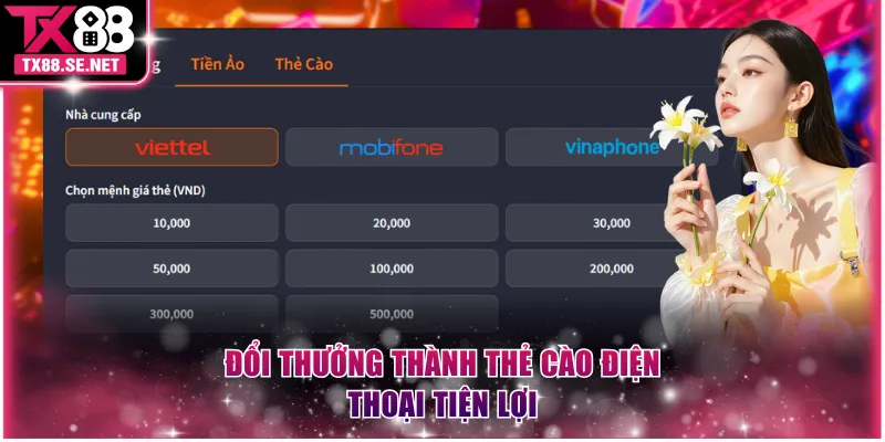 Đổi thưởng thành thẻ cào điện thoại tiện lợi