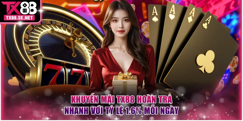 Khuyến mãi TX88 hoàn trả nhanh với tỷ lệ 1.6% mỗi ngày